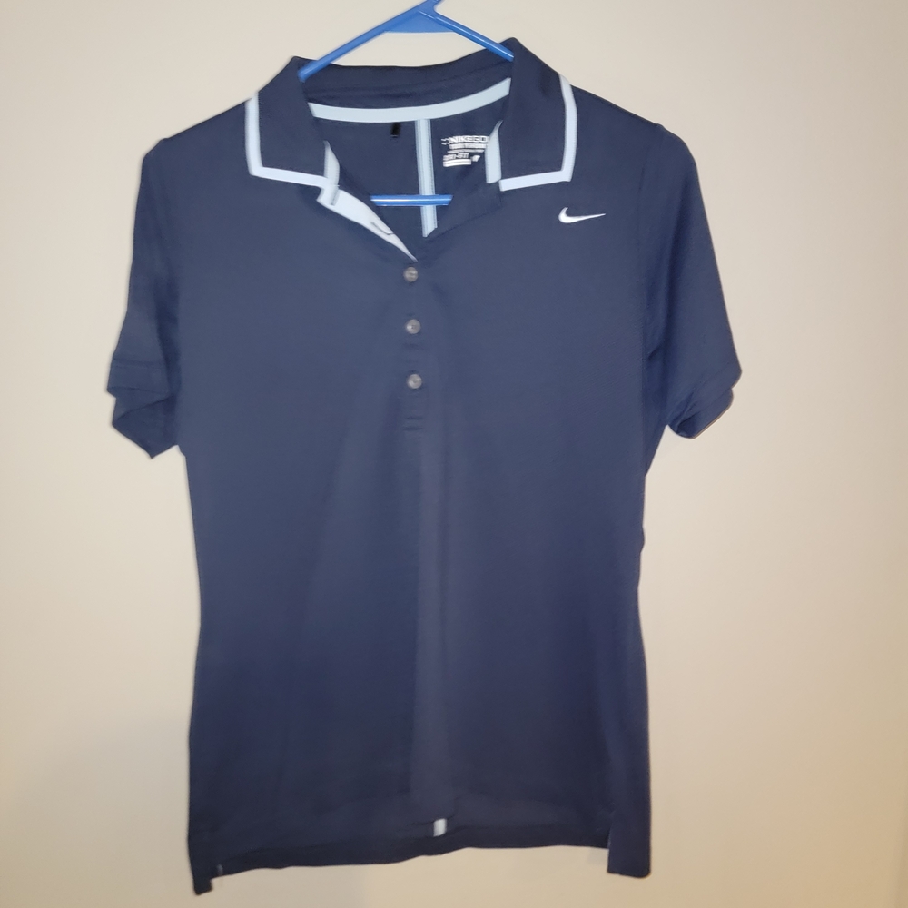 Nike Men's Dark Blue Polo with White Trim